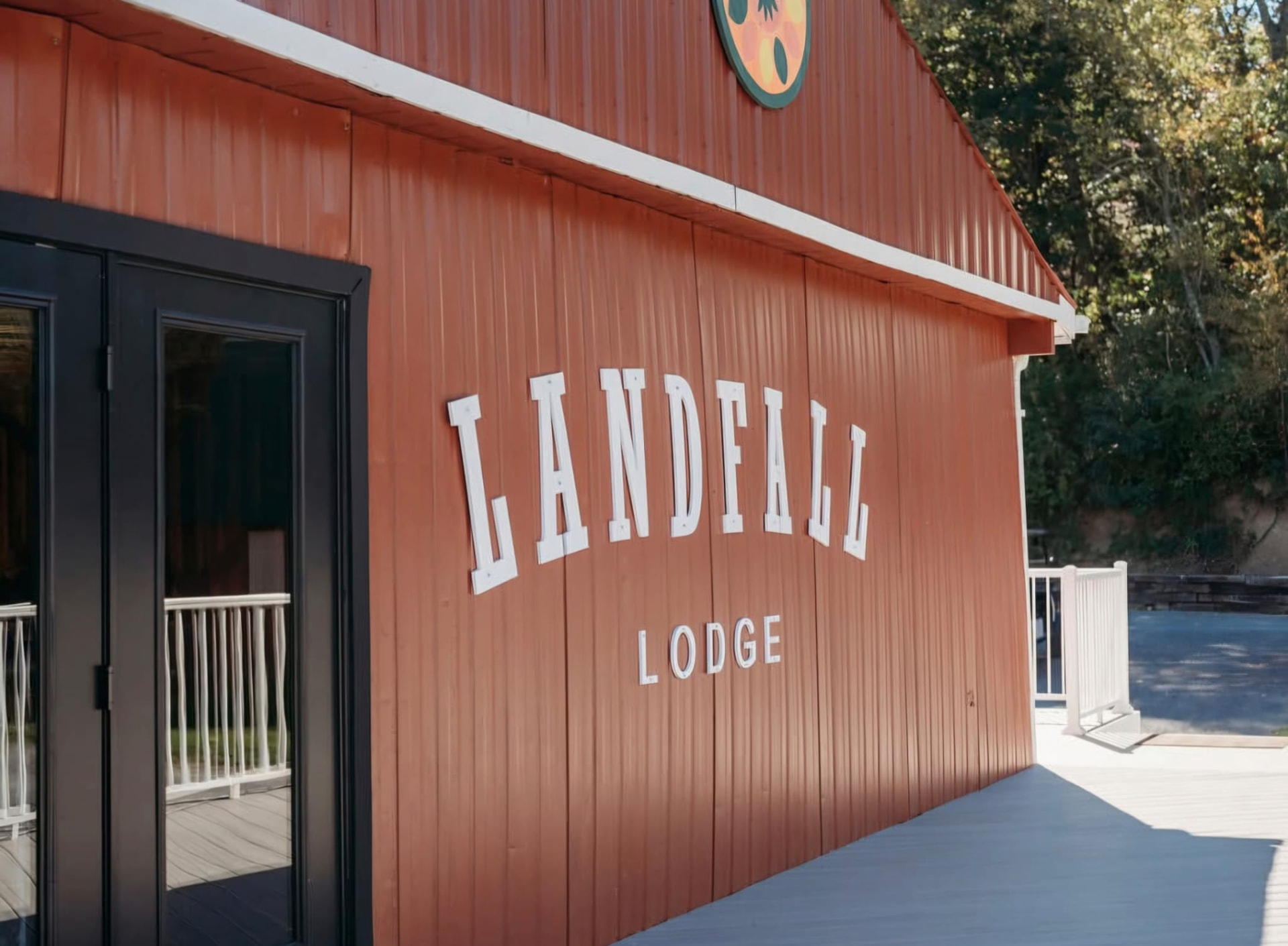 Landfall Lodge arched dimensional exterior lettering