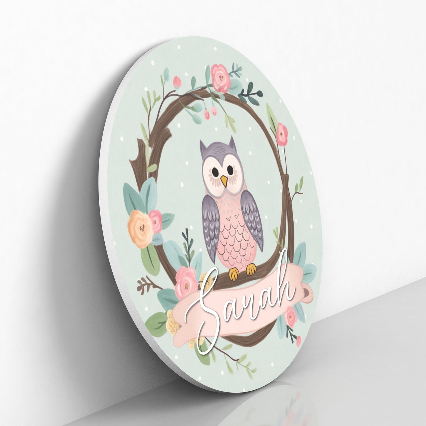 Personalized Name Sign with Woodland Owls - Name Sign for Baby Girl Nursery Wall - Newborn Girl Gift Idea
