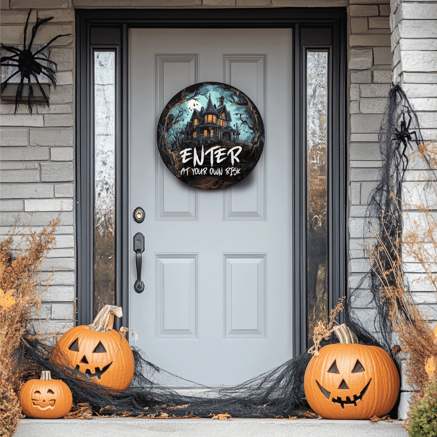 Halloween Haunted House Door Sign - Halloween Door Hanger - Enter At Your Own Risk - Spooky Decoration