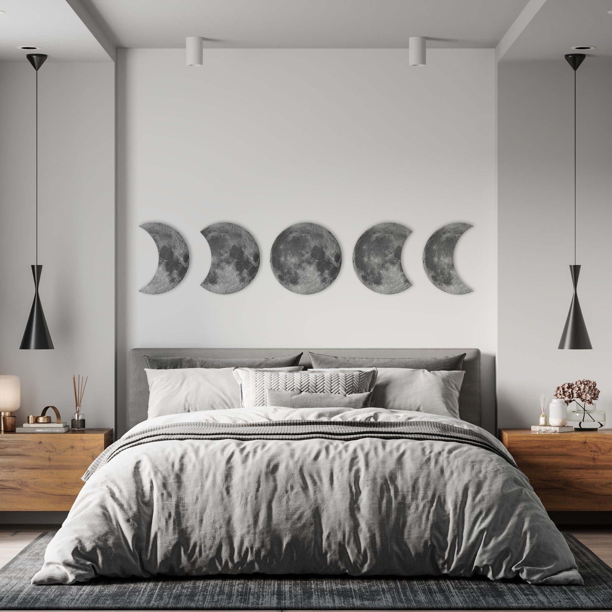 Moon Phases Wall Decor | Bedroom Wall Decor | Lunar Cycle Set of 5 | Crescent Moon Wall Art Set | Lunation Decor