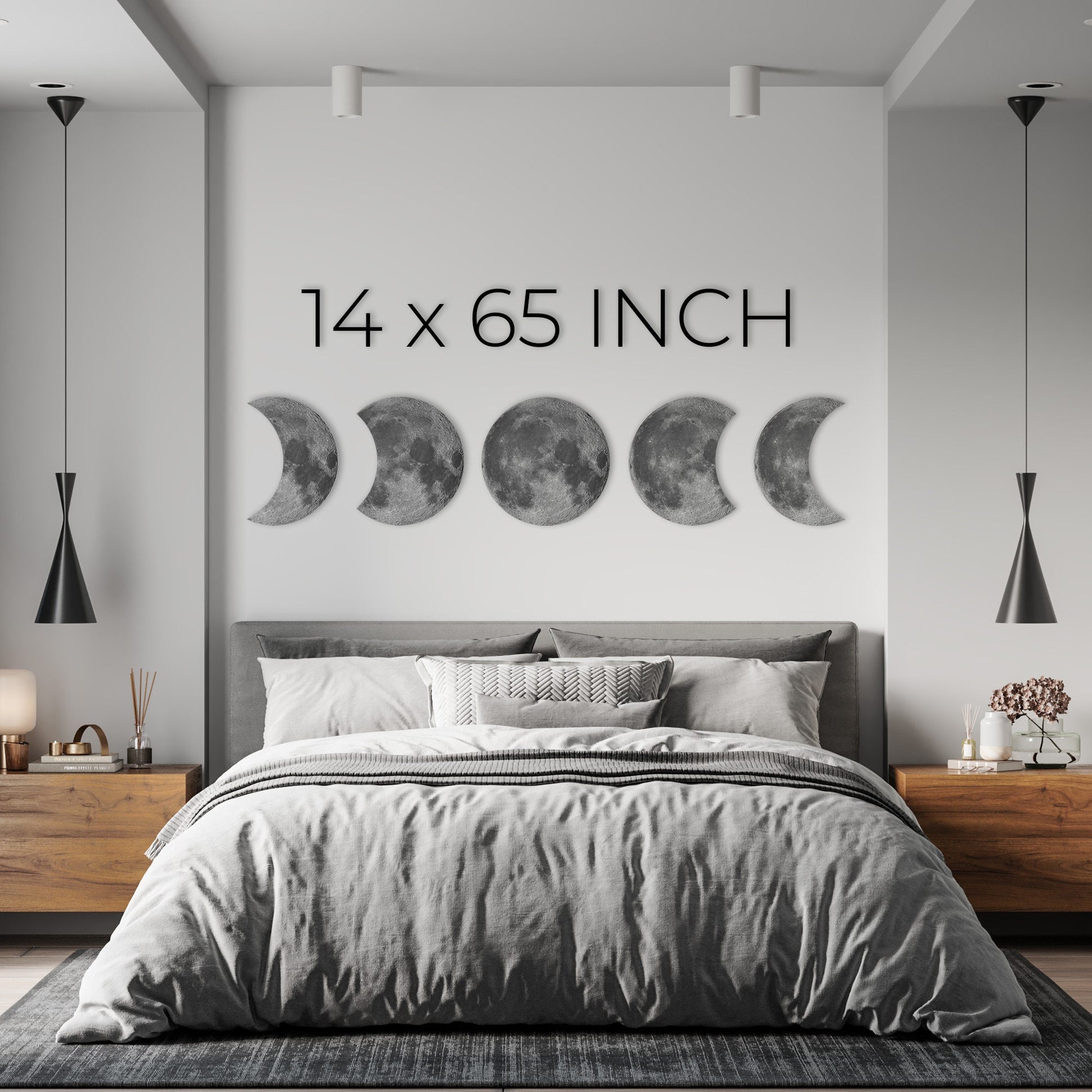 Moon Phases Wall Decor | Bedroom Wall Decor | Lunar Cycle Set of 5 | Crescent Moon Wall Art Set | Lunation Decor