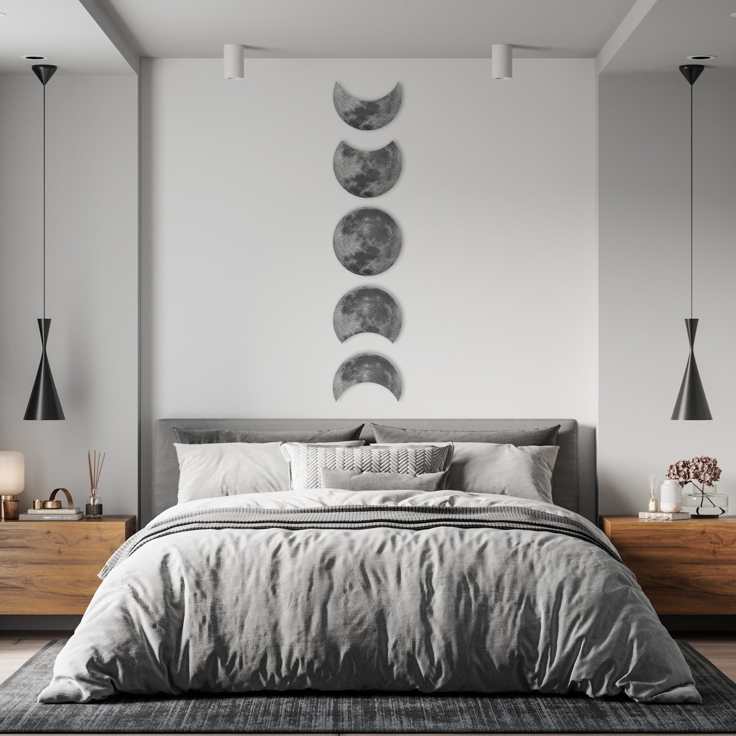 Moon Phases Wall Decor | Bedroom Wall Decor | Lunar Cycle Set of 5 | Crescent Moon Wall Art Set | Lunation Decor