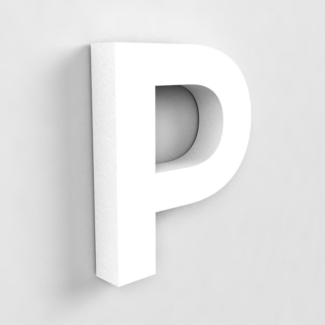 close up view of a PVC wall letter 'P'