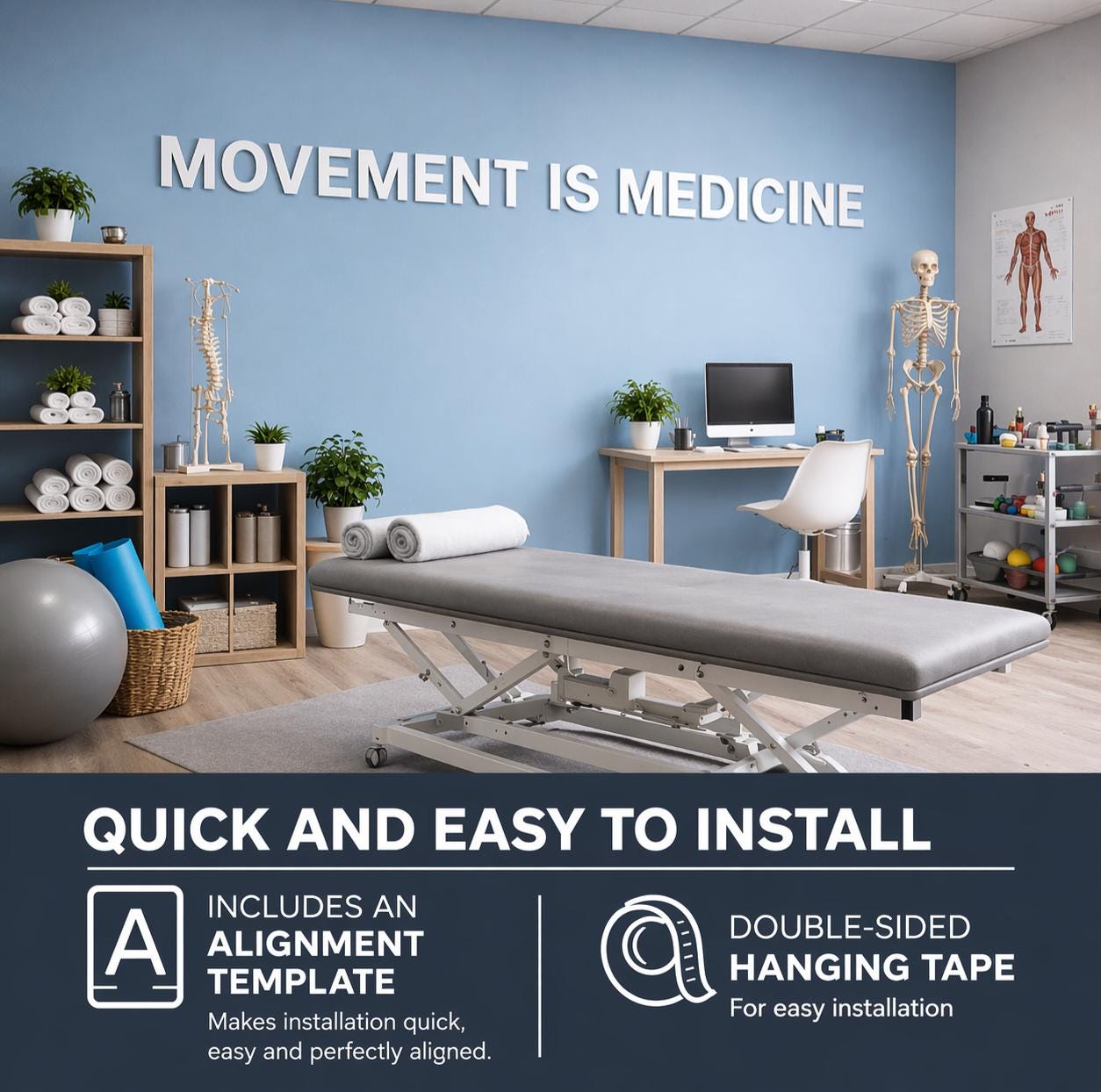 Movement Is Medicine Wall Sign, 3D Gym PVC Letters, Physiotherapy Decor, Fitness Studio Sign, Rehab Clinic Quote