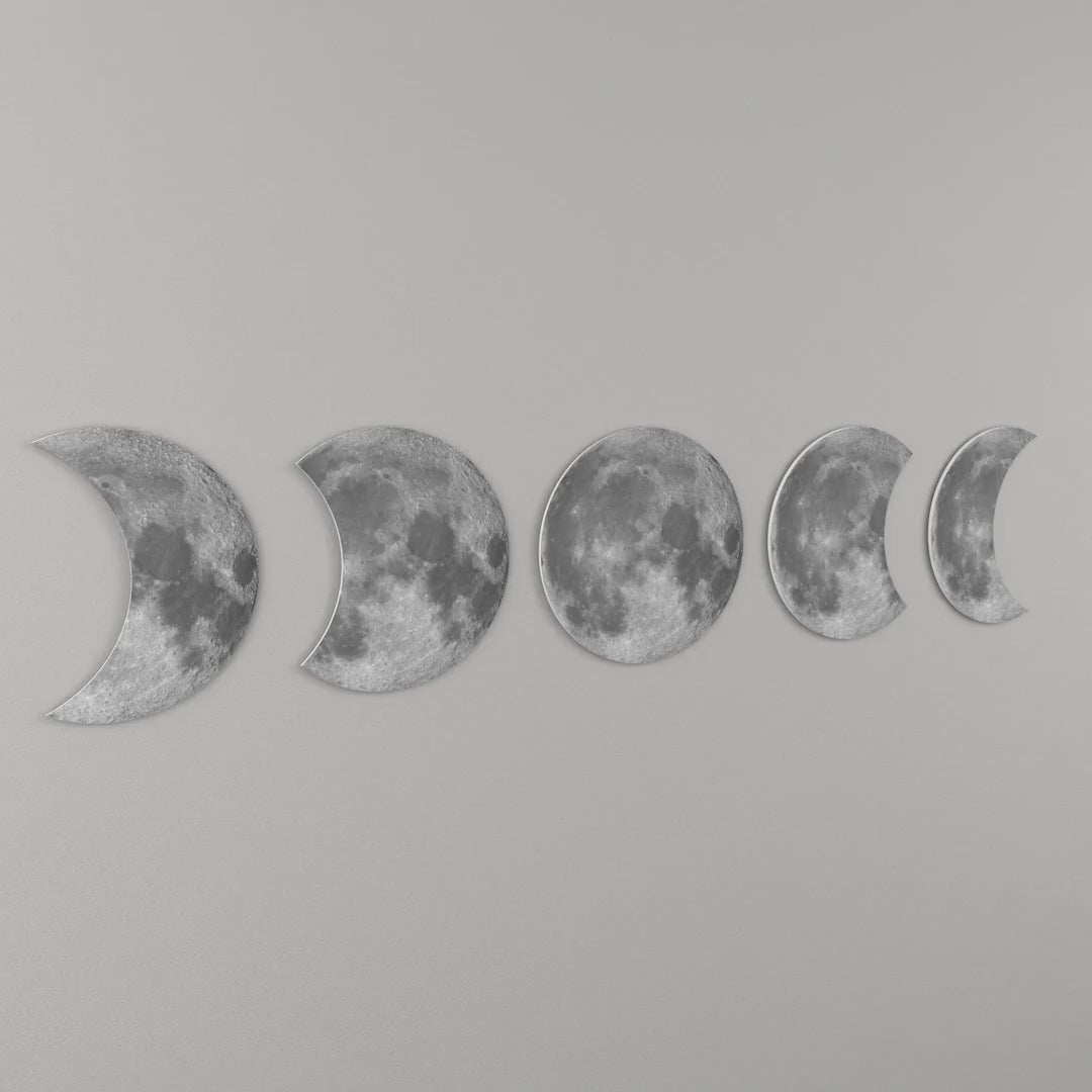 Moon Phases Wall Decor | Bedroom Wall Decor | Lunar Cycle Set of 5 | Crescent Moon Wall Art Set | Lunation Decor