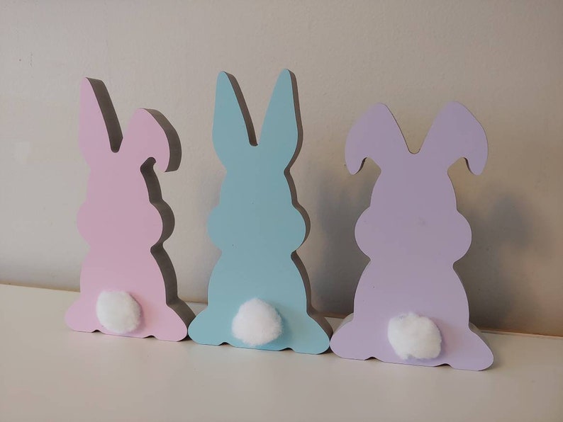 Easter Bunnies Decorations - Set of 3 - Easter Tiered Tray Decor - Freestanding Bunnies for Easter