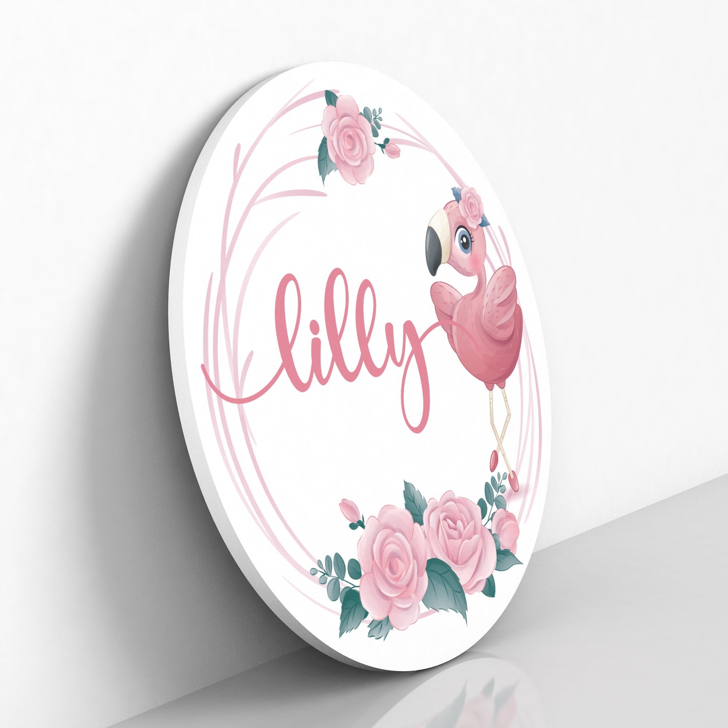 Name Sign for Baby Girl Bedroom, Floral and Flamingo Nursery Name Sign, Nursery Wall Art, Baby Girl Nursery