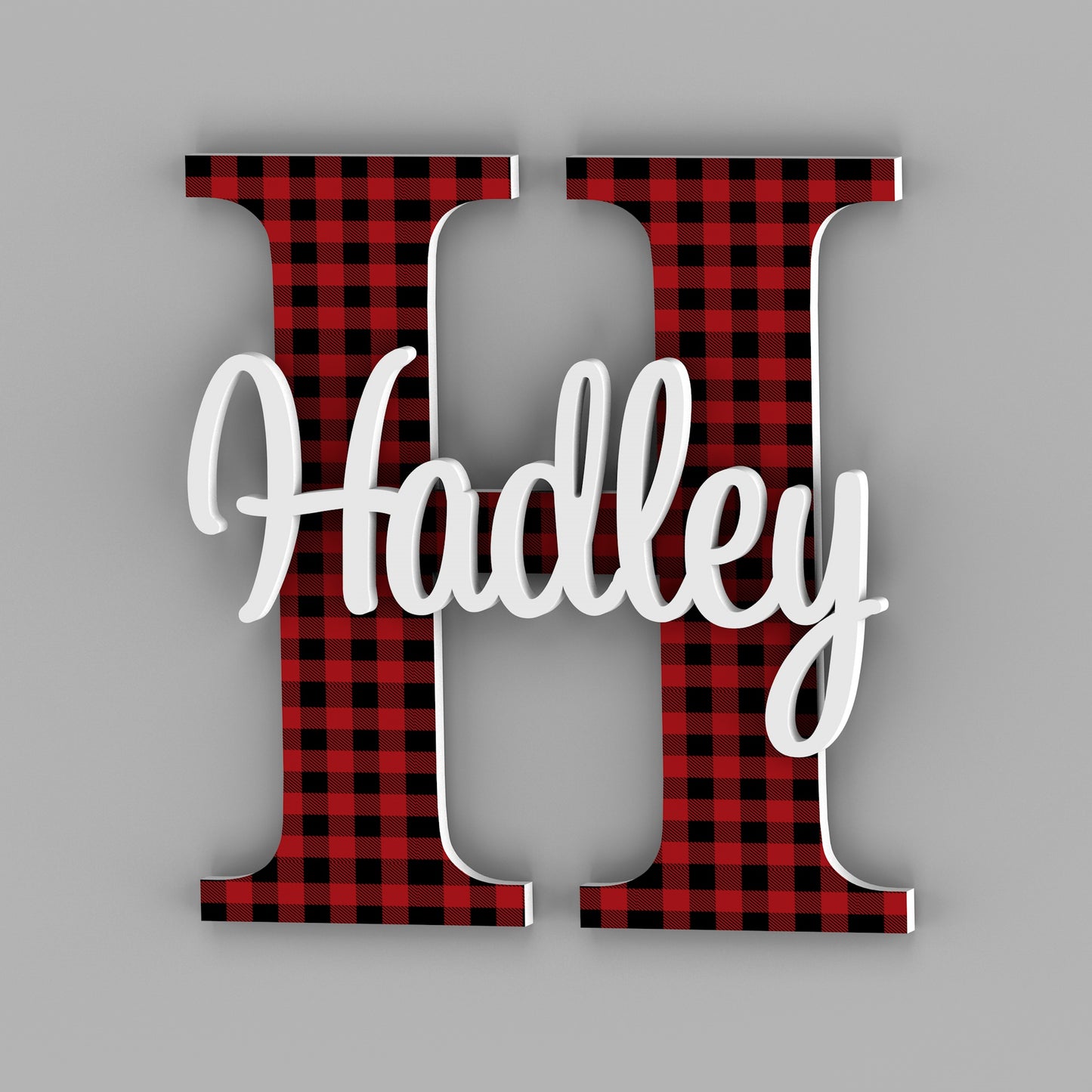 Plaid Capital Letter with Name Sign