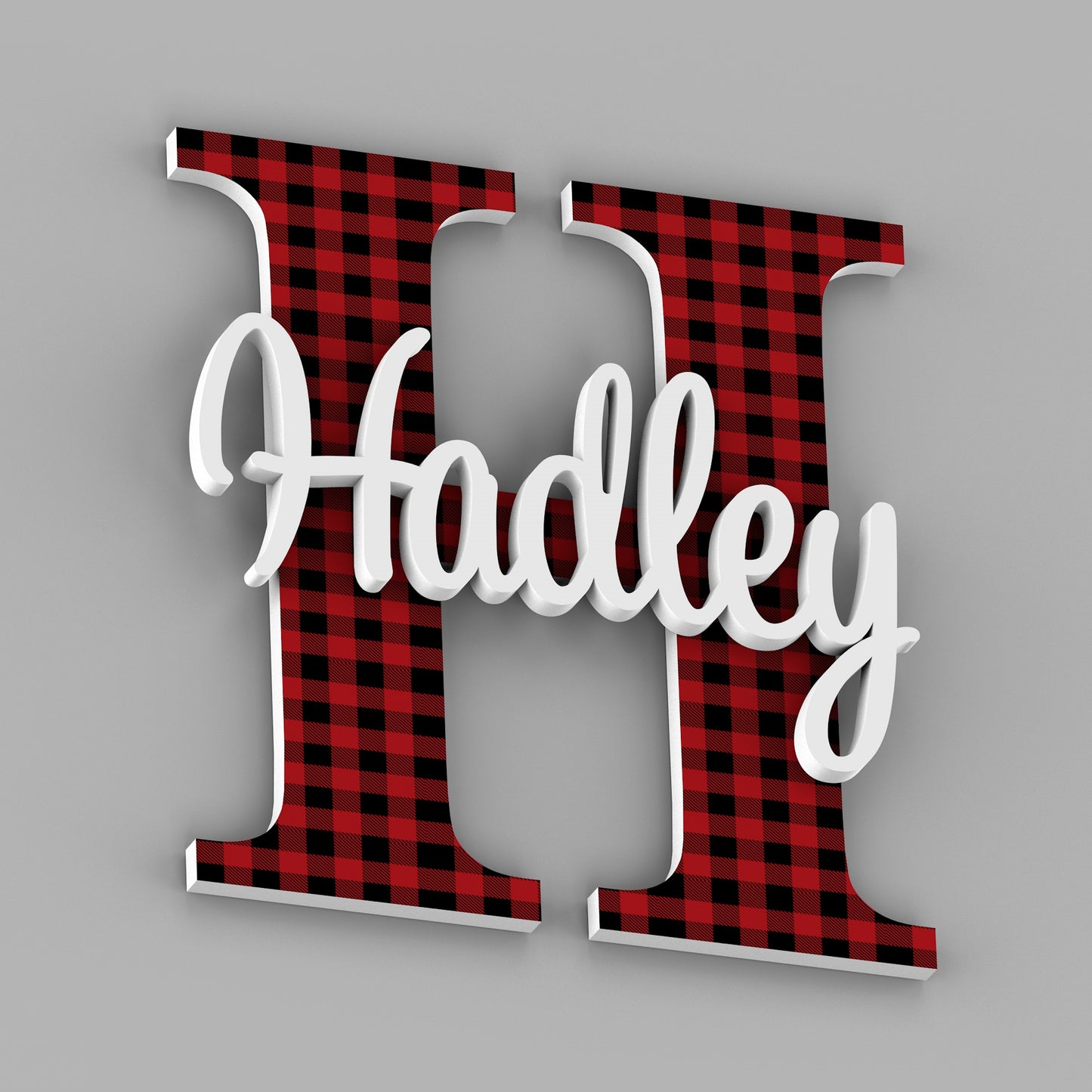Plaid Capital Letter with Name Sign