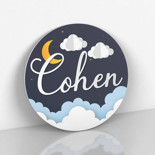 Round Personalized Name Sign, Night Sky Theme Nursery Decor, Bedroom Decor