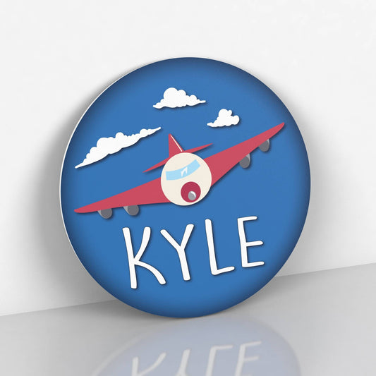 Personalized Round Name Sign with Airplane