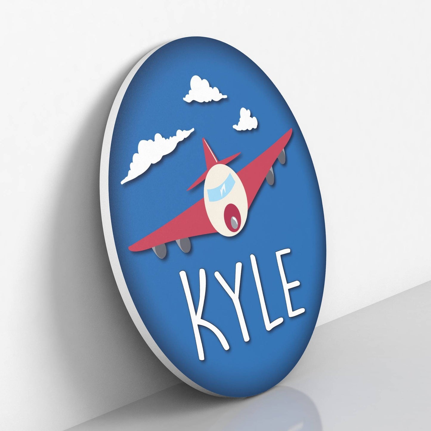Personalized Round Name Sign with Airplane