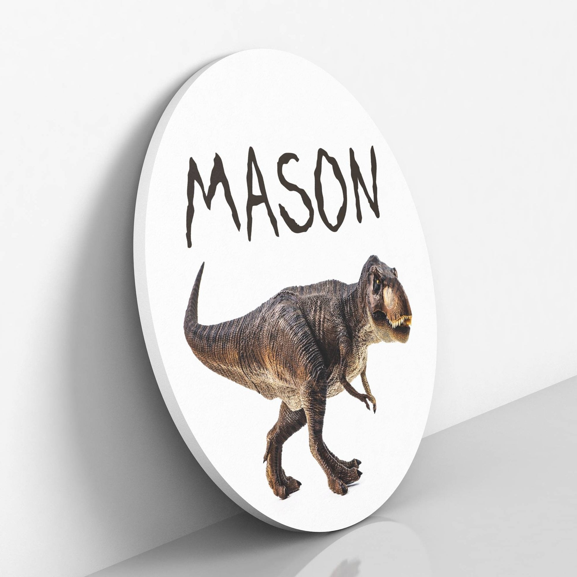 Kids Round Dinosaur Decor Sign, Personalized T-Rex Wall Sign