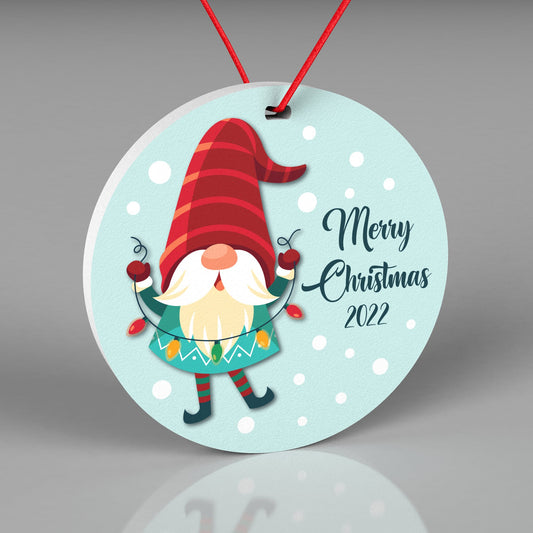 Round Christmas ornament for 2022 with gnome