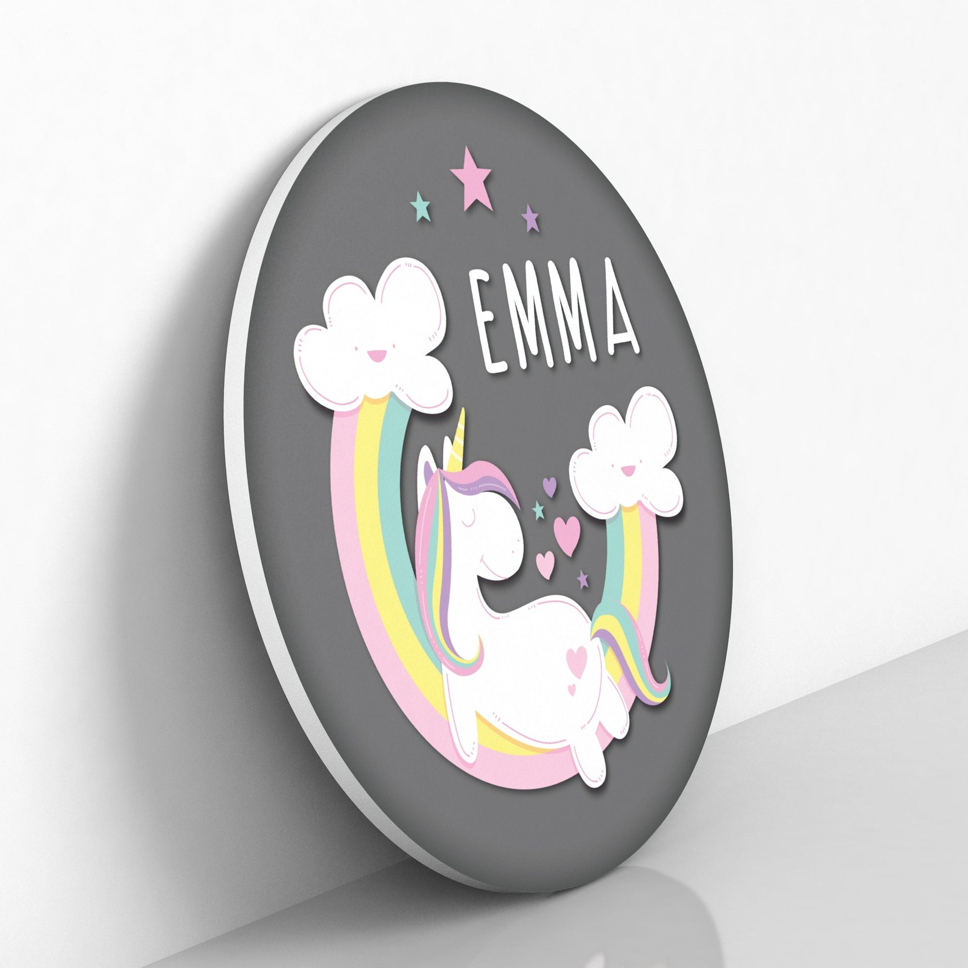 Round Personalized Unicorn Name Sign for Girls Room, Bedroom Wall Decor, Nursery Wall Art, Rainbow and Unicorn Decor