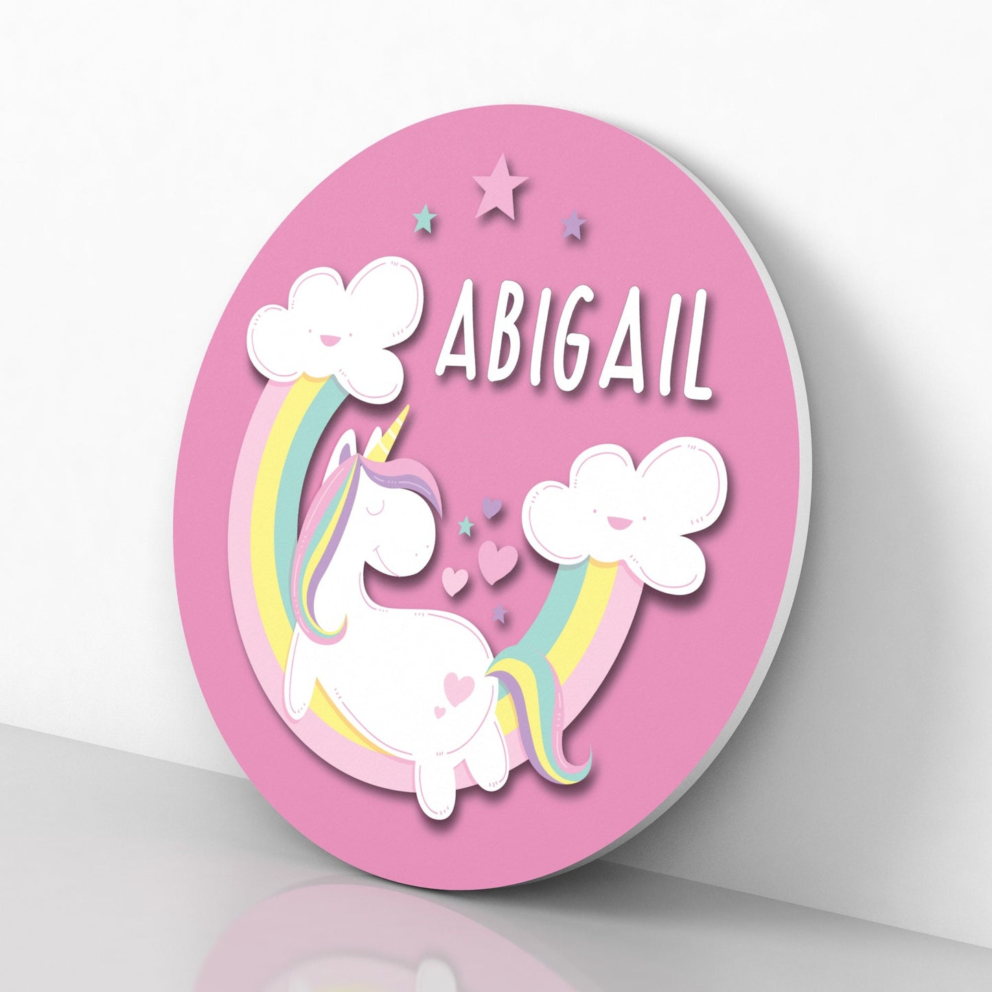 Round Personalized Unicorn Name Sign for Girls Room, Bedroom Wall Decor, Nursery Wall Art, Rainbow and Unicorn Decor