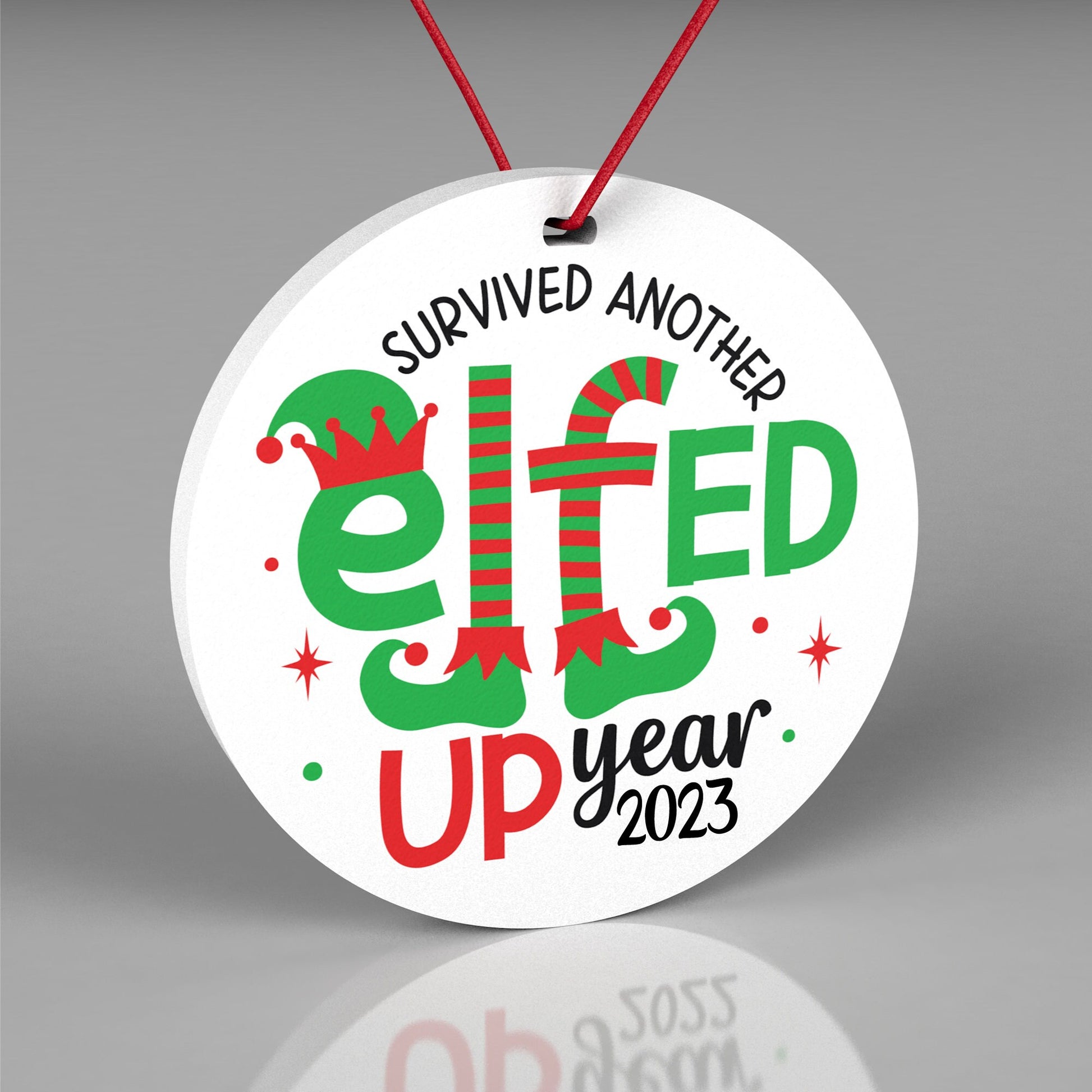 2023 Funny Christmas Ornament, Survived Another Elfed Up Year, Office Gift Ornament, Ornament with gift box